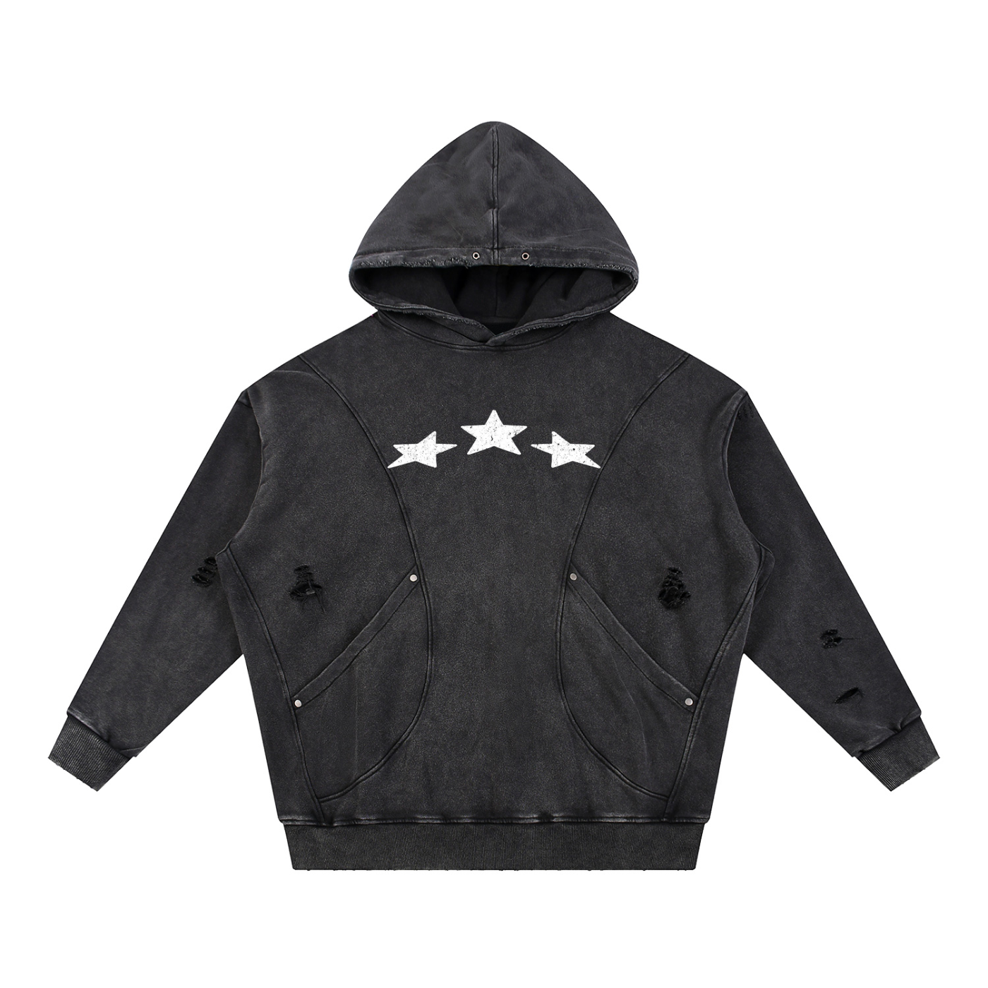 02 Distressed Panel Pocket Hoodie