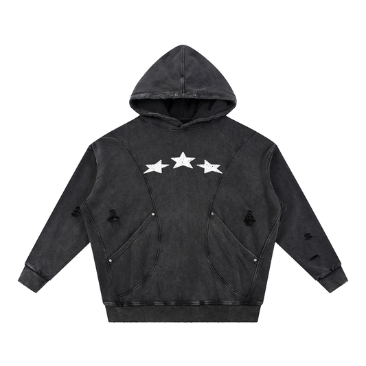 02 Distressed Panel Pocket Hoodie